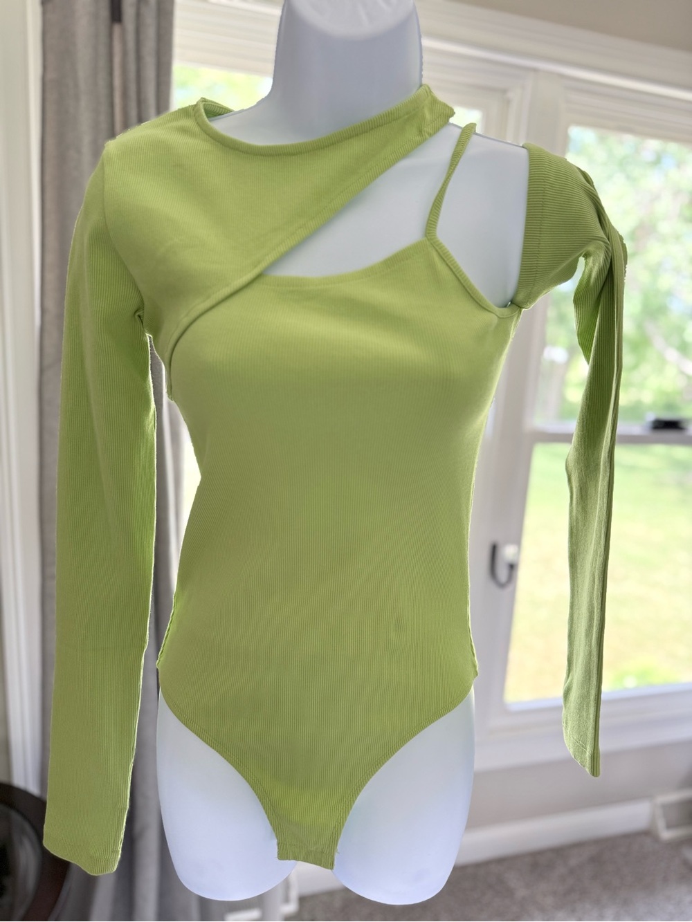 Asymmetric Cutout Long-Sleeve Bodysuit - Lime Green NWOT